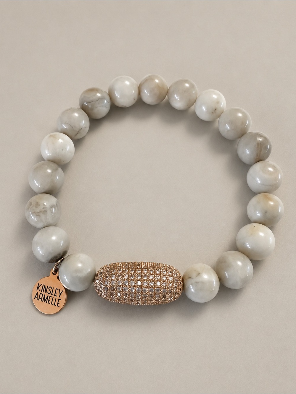 Kinsley Armelle White Marble Beaded Stretch Bracelet Gold Crystal Pave